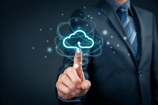 Businessperson touching cloud computing icon
