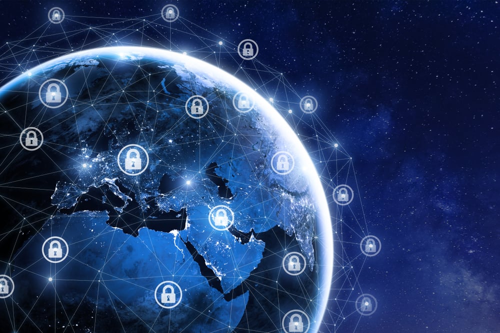 Globe orbited by digital locks